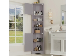 Mueble de baño triangular 36,5 x 24,5 x 170 cm 3 compartimentos abiertos 2 puertas estilo gris