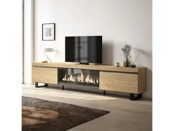 Mueble TV, Televisión, 267x57x35 cm, Para TV gran formato, Chimenea eléctrica XXL, Diseño industrial, Roble SKRAUT HOME