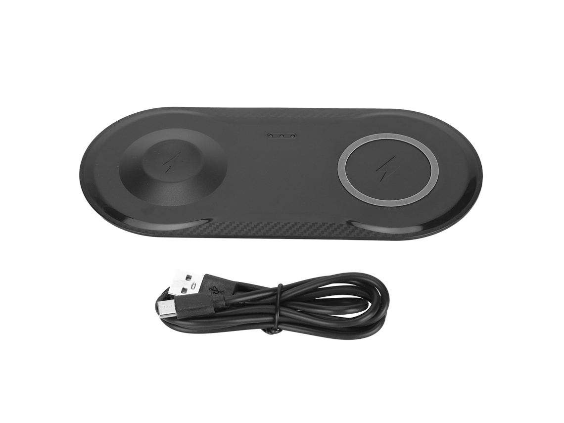 Cargador Inalámbrico 2 En 1 Para Teléfono Móvil Y Reloj, Base De Carga De Escritorio Con Cable Usb Negro