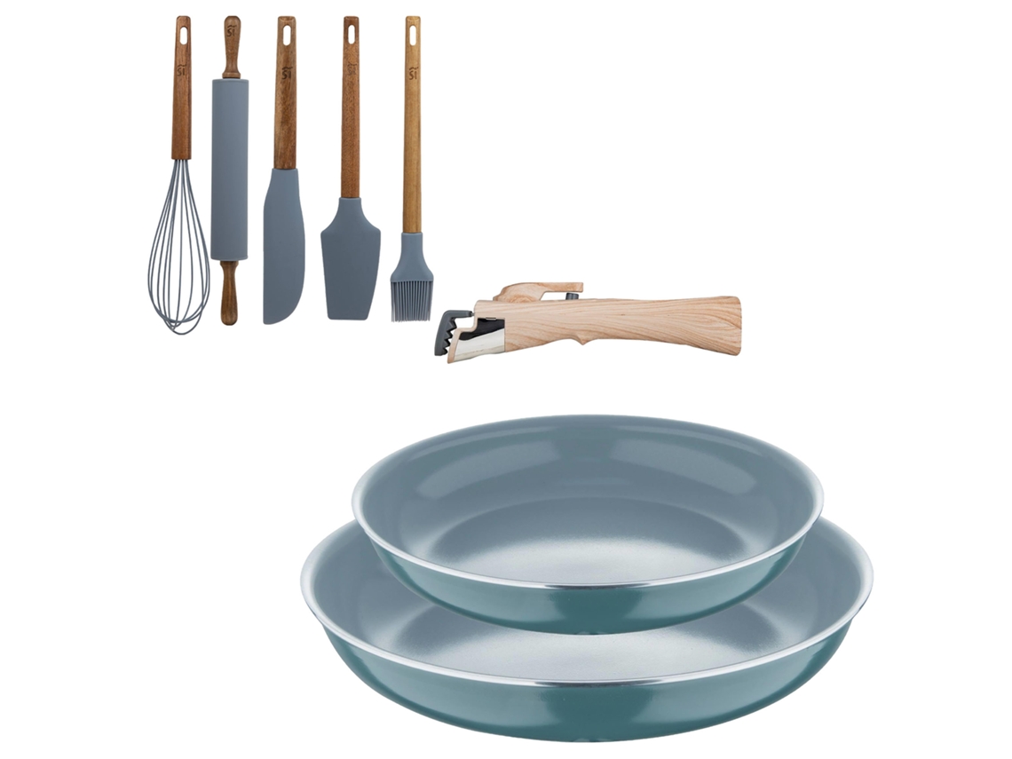 Sartenes con accesorios Ø22Ø26cm Aluminio prensado Click&Cook Bergner (3 piezas) con 5 Utensilios