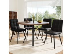 Conjunto Comedor 5 Piezas 80×80×75cm - Mesa Redonda Con 4 Sillas Negras - Asientos De Terciopelo Nogal