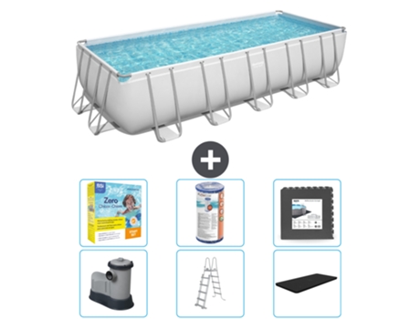Piscina BESTWAY Rectangular Power Steel - 640 x 274 x 132 - Gris - Incluida bomba - Escalera - Cobertor Paquete de mantenimiento - Filtrar - Baldosas