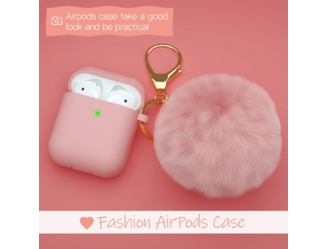 ELKUAIE Funda para Airpod, funda de silicona con llavero de bola de piel compatible con Apple Airpods 2/1