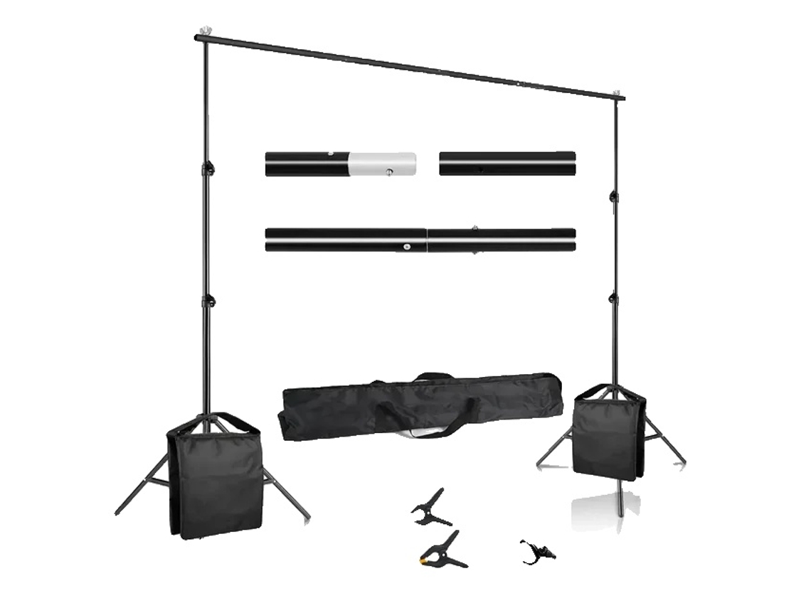 Soporte de fondo para fotografía, sistema de soporte, bolsa de transporte, 2,6 x 3 m, incluye 2 bolsas de arena OEM.