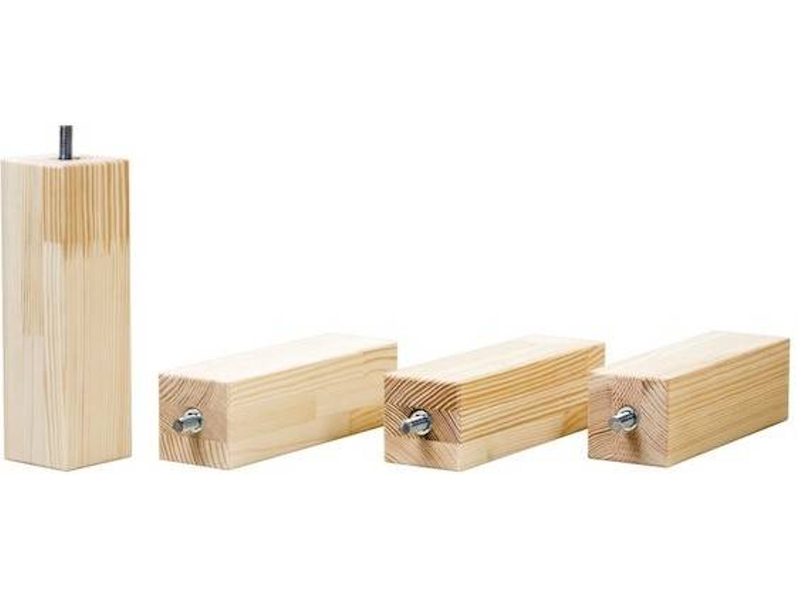 Conjunto de 4 Patas para Cama BENLEMI Foots (Marrón - Madera Natural - 6x6x10 cm)