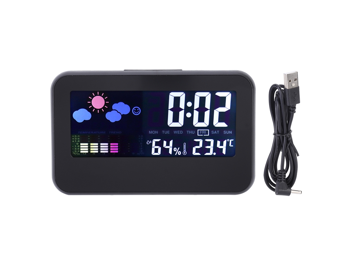 Despertador electrónico con temperatura, humedad y clima, con control de voz y luz de fondo