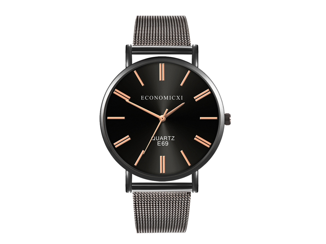 Reloj De Cuarzo Informal Y Elegante, Estilo Sencillo, Correa De Malla, Negro+negro