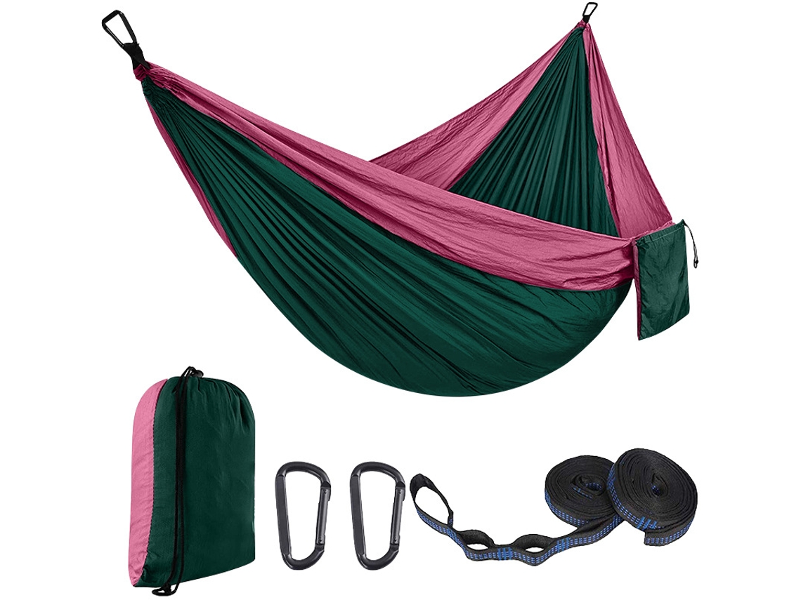 Hamaca sencilla Eifson con 51 correas y mosquetón, 270 x 140 cm (morado oscuro, verde oscuro)