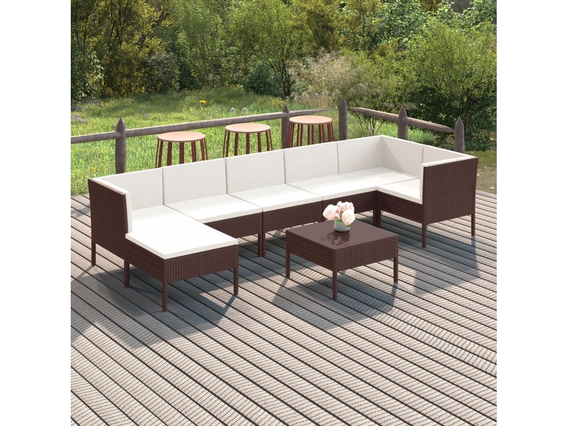 Conjunto de muebles de jardín con cojines de mimbre marrón, Dkd Home Decor