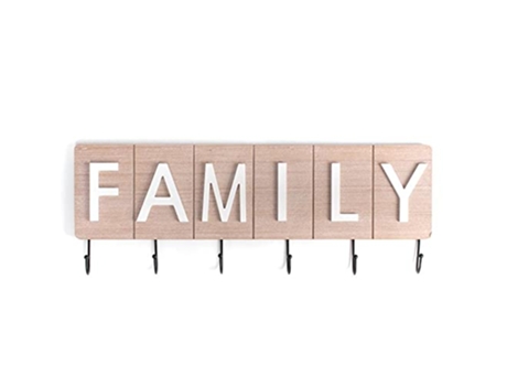 Perchero Pared de Madera con 6 Ganchos Metalicos Family 60x22 cm TIENDA EURASIA