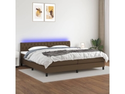 Cama Box Spring Colchón Luces Led Tela Marrón Oscuro 200x200 Cm