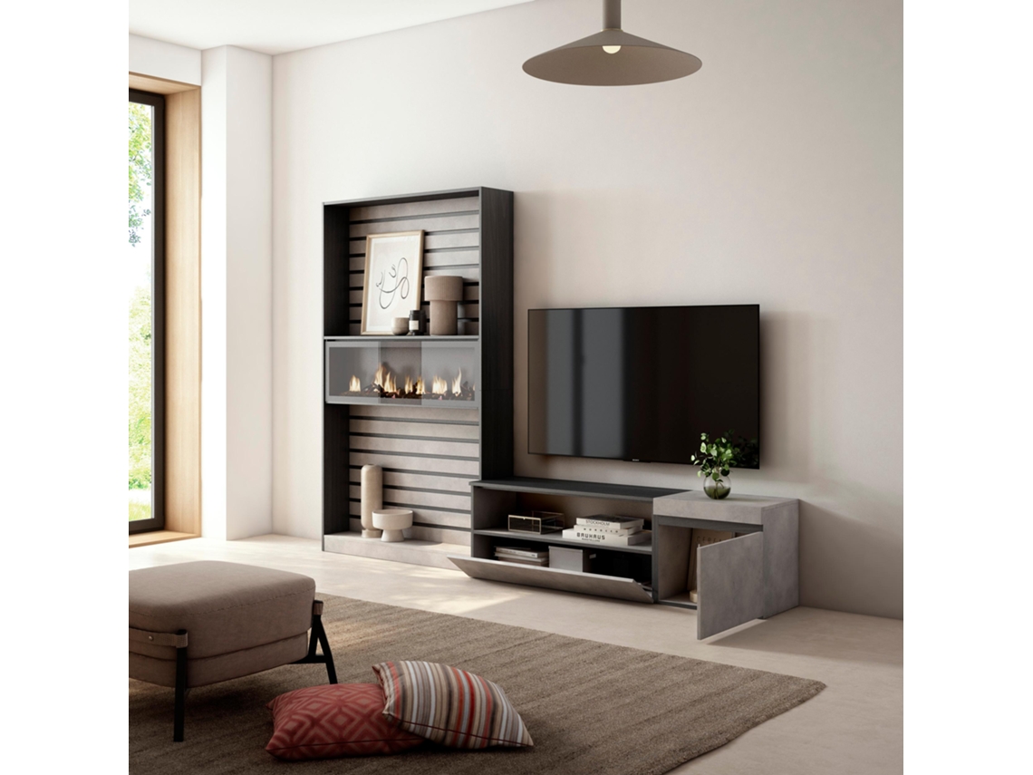 Muebles de Salón para TV 260x186x35cm Para TV hasta 65 Chimenea eléctrica  Cemento