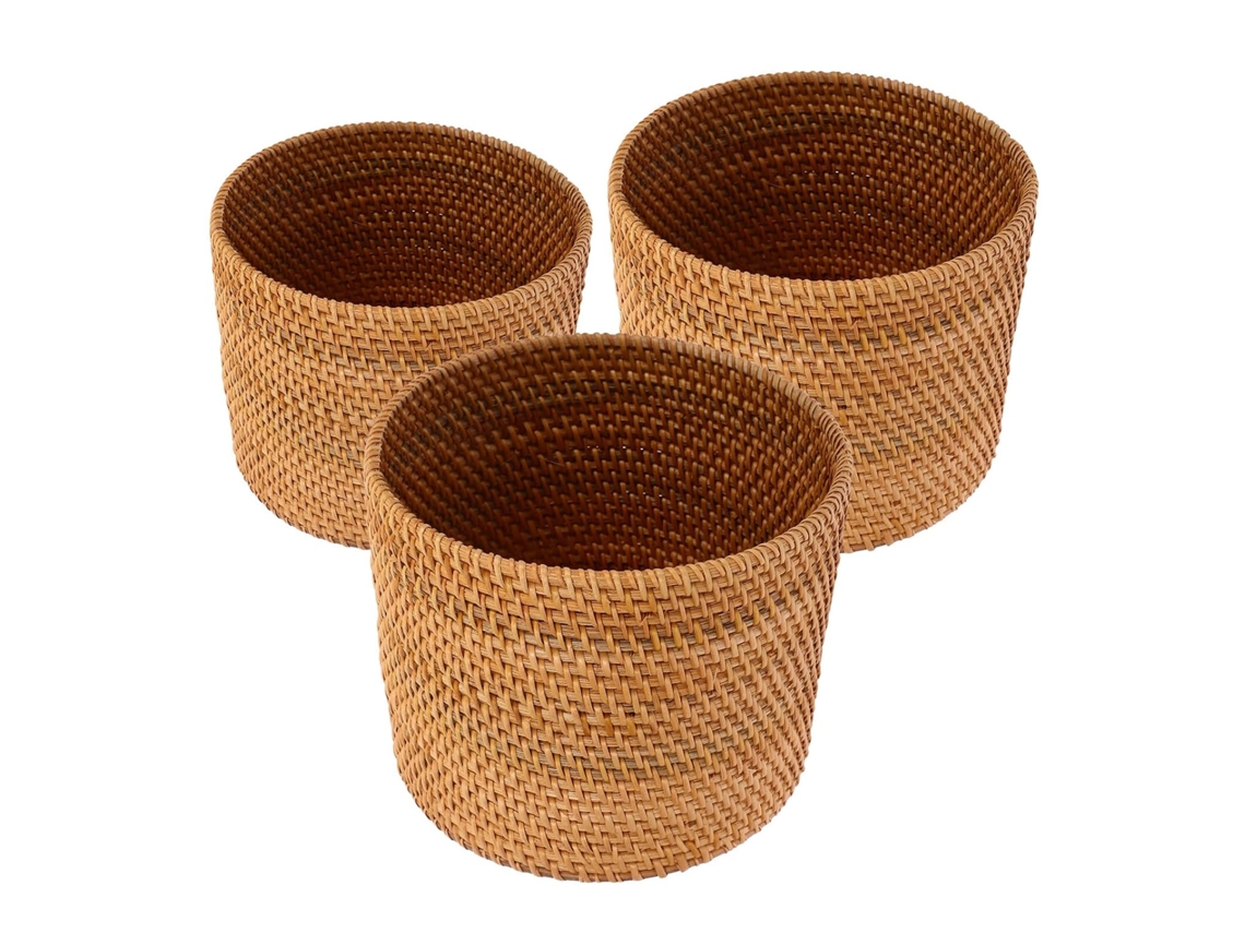 Cesta Redonda Pequeña De Ratán Tejido, De 3 Piezas, Cesta De Almacenamiento, Cesta Para Flores.