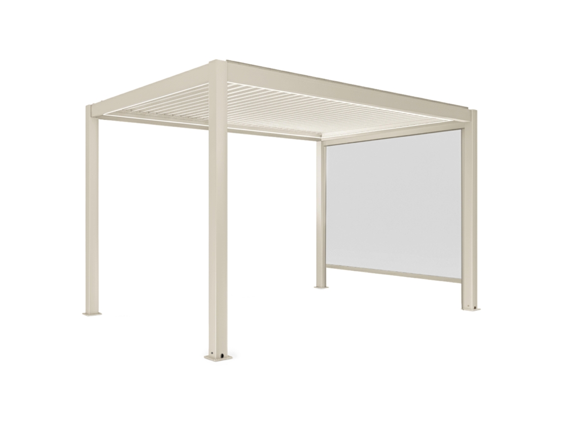 Pérgola Bioclimatique 4x3 M Autoportée Motorisée En Aluminio Crã¨me Avec àclairage Led Et Avec Store Oviala