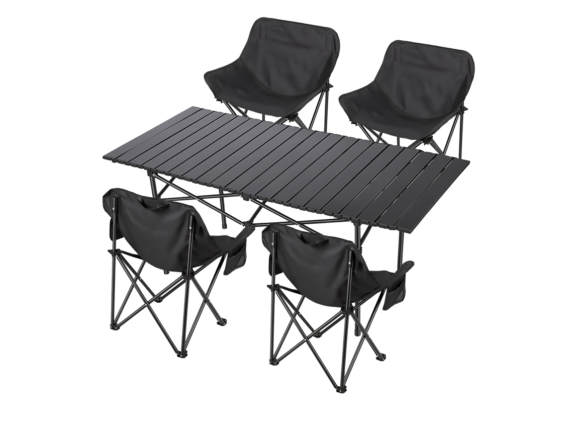 Conjunto De Mesa Plegable Y 4 Sillas Flasidu Para Camping Y Actividades Al Aire Libre, Ligero Y Portátil, Ideal Para Picnics, Acero Al Carbono
