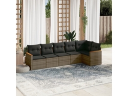 Conjunto de sofá de jardín de 6 piezas con cojines de mimbre gris, Dkd Home Decor