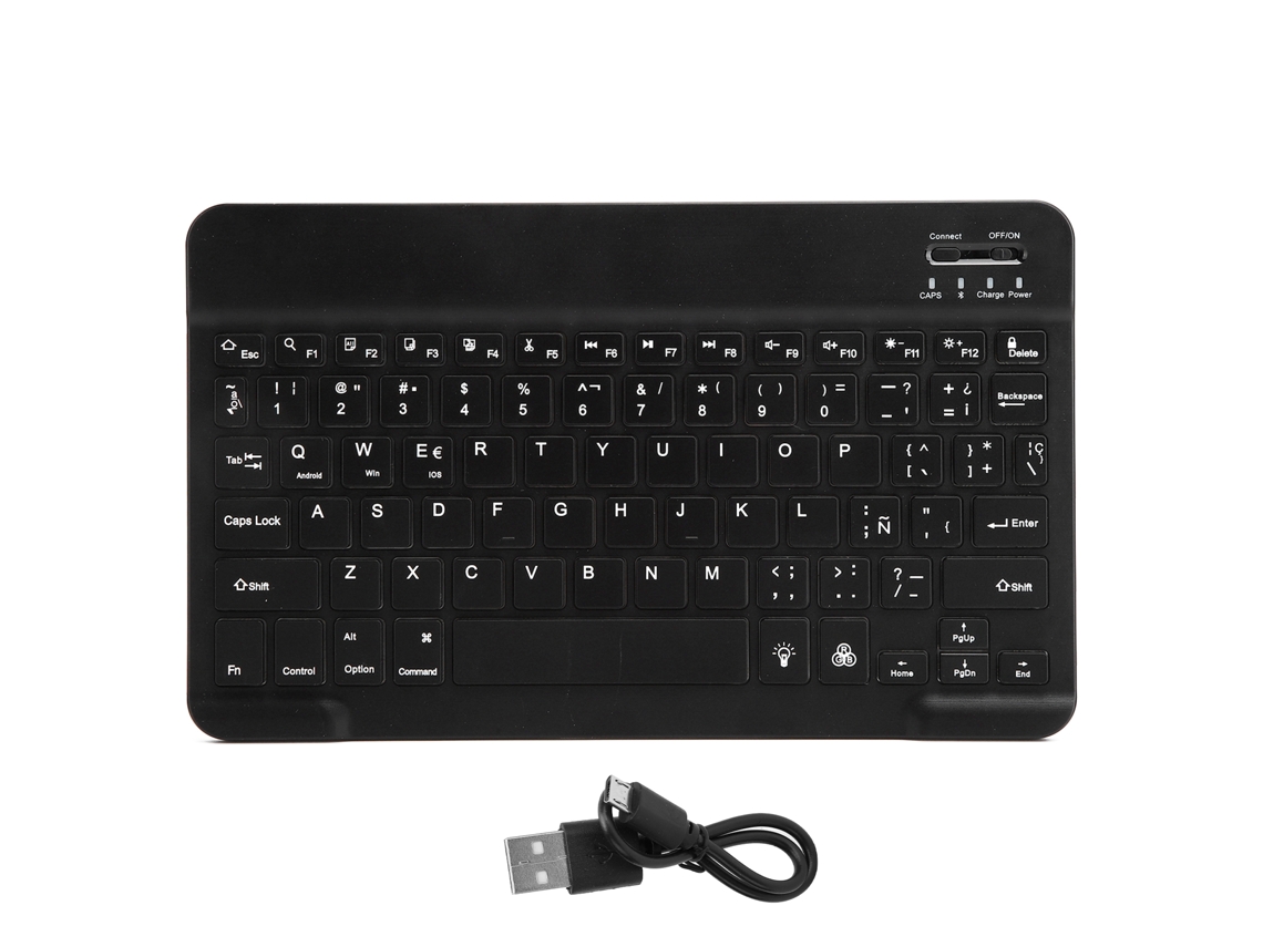 Teclado Inalámbrico Bluetooth De 10 Pulgadas Con Retroiluminación Rgb, Teclas Cuadradas, Para Teléfonos Móviles Y Tabletas, Color Negro, Estilo Español.