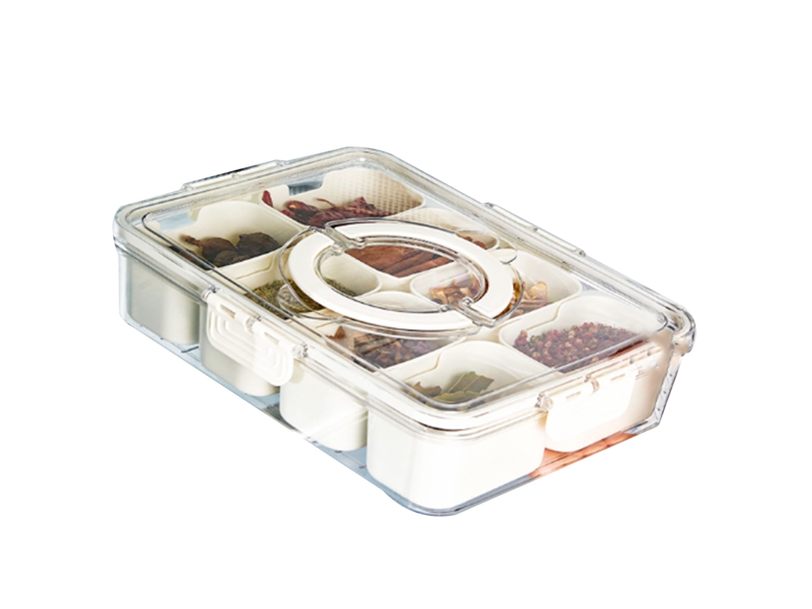 Caja de almacenamiento de plástico con múltiples rejillas para refrigerador, divisor de alimentos para albóndigas, verduras, frutas y condimentos, grande, 8 rejillas