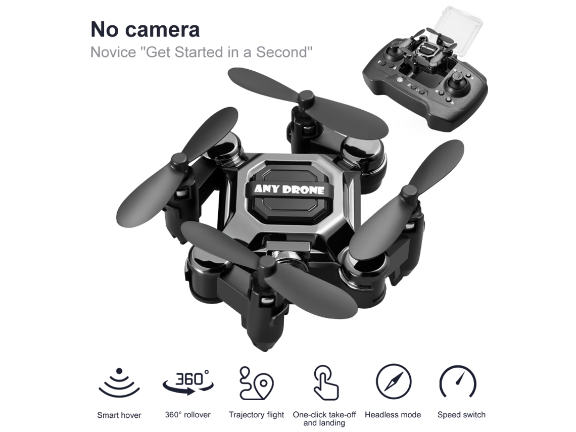 Mini dron plegable, avión portátil de altitud fija para niños Bestvite (3 baterías, 10 min de autonomía, negro)