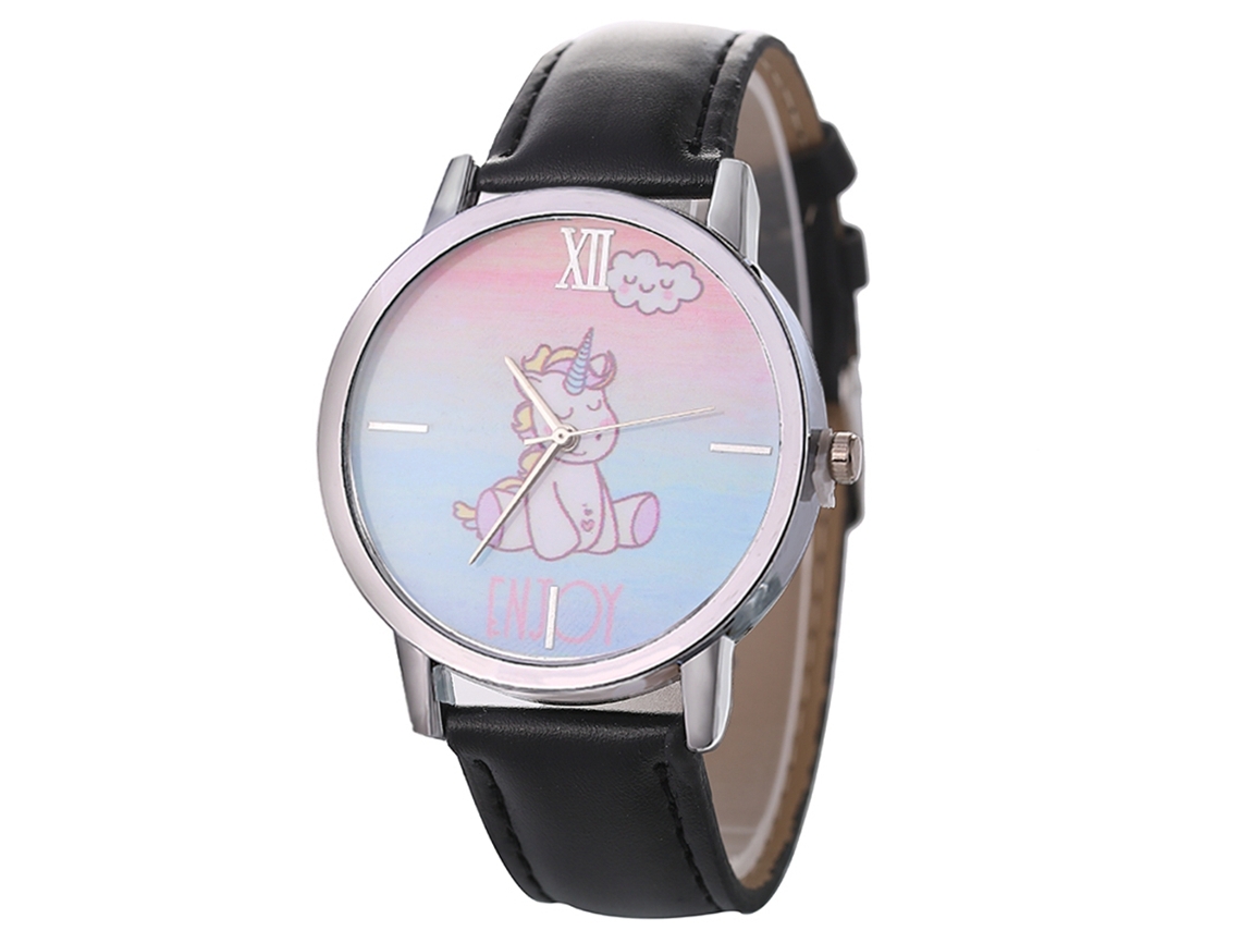 Reloj De Pulsera De Cuarzo Para Mujer Con Esfera Redonda Y Correa De Cuero Negra.