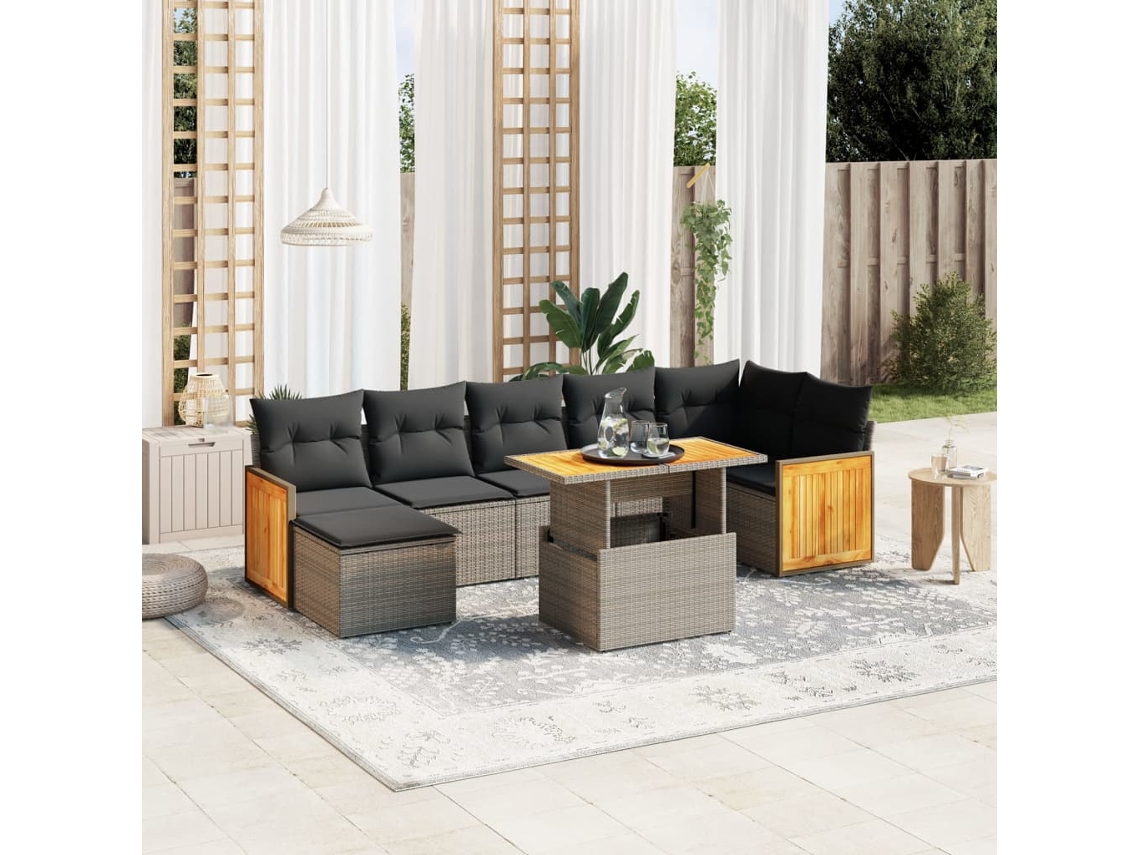 Conjunto de sofá de jardín de 8 piezas con cojines, ratán gris, DKD Home Decor