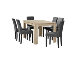 Mesa de comedor + 6 sillas Forssa MDF y polipiel 140x90x77cm - Roble claro + Gris oscuro [EN.CASA]