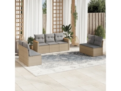 Conjunto de sofá de jardín de 7 piezas con cojines, mimbre beige mixto, DKD Home Decor