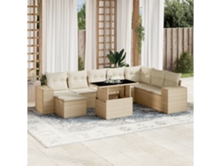 Conjunto de 9 sofás de jardín con cojines de mimbre beige de Dkd Home Decor