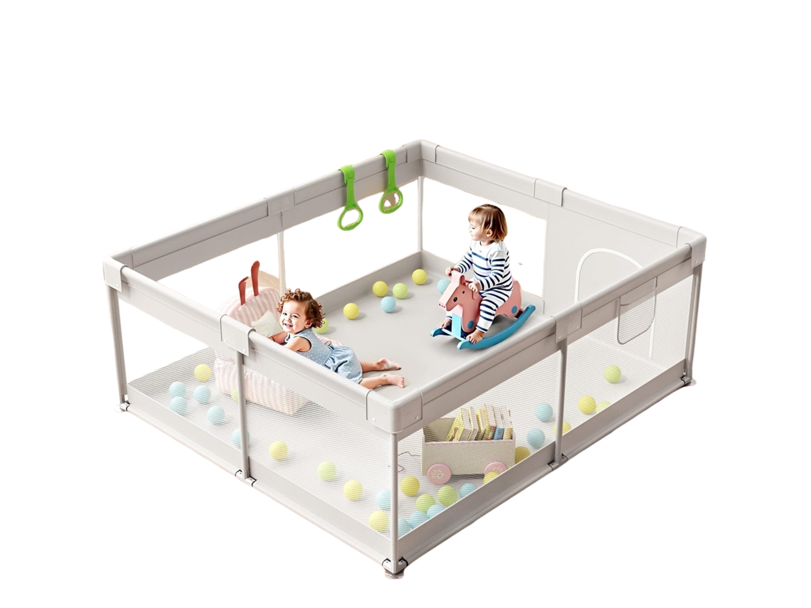 Parque infantil de 175 x 150 cm, tamaño XXL, con malla transpirable, base antideslizante y dos anillas de tiro. Zkaka