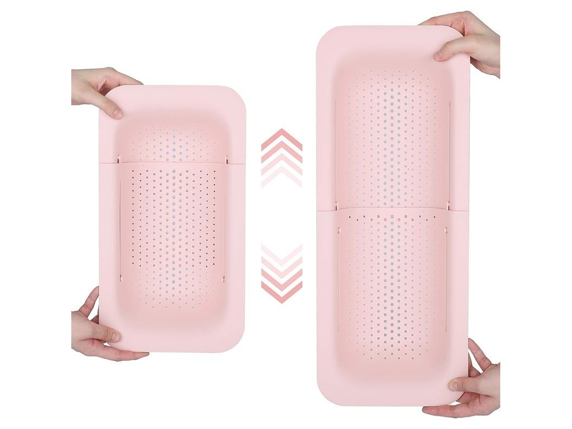 Escurridor extensible Rebe-Gluer para lavar verduras, frutas y escurrir masa - Imprescindible en la cocina - Rosa