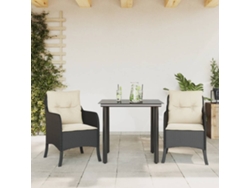Juego de comedor de jardín de 3 piezas con cojines de mimbre negros de DKD Home Decor