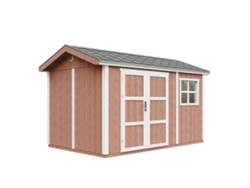 Caseta de jardín de primera calidad de 8,68 m² (alto x ancho x alto): 252 x 250 x 412 cm, con suelo y baldosas bituminosas Timbela M914a Redwood Red