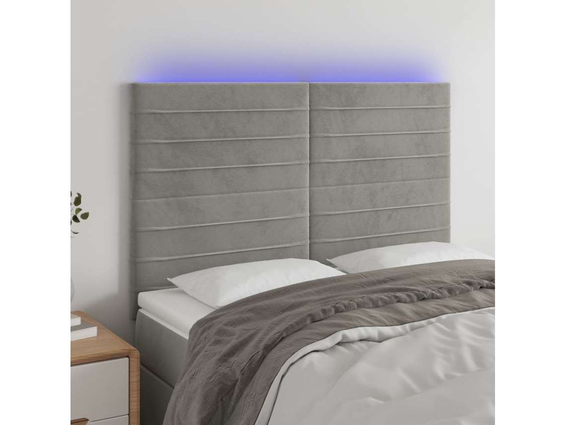 Cabecero Con Luces Led Terciopelo Gris Claro 144x5x118/128 Cm