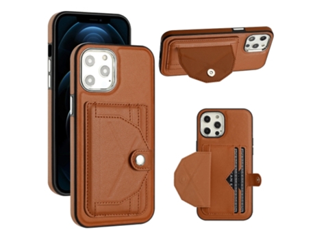 Funda Mobile Phone Cases Shockproof With Card para iPhone 12 Pro Max Piel Marrón