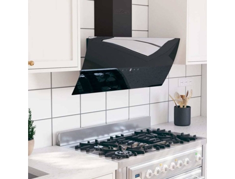 vidaXL Campana extractora de pared acero vidrio templado negro 90 cm
