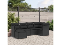 Conjunto de sofá de jardín de 6 piezas con cojines, mimbre sintético negro, DKD Home Decor