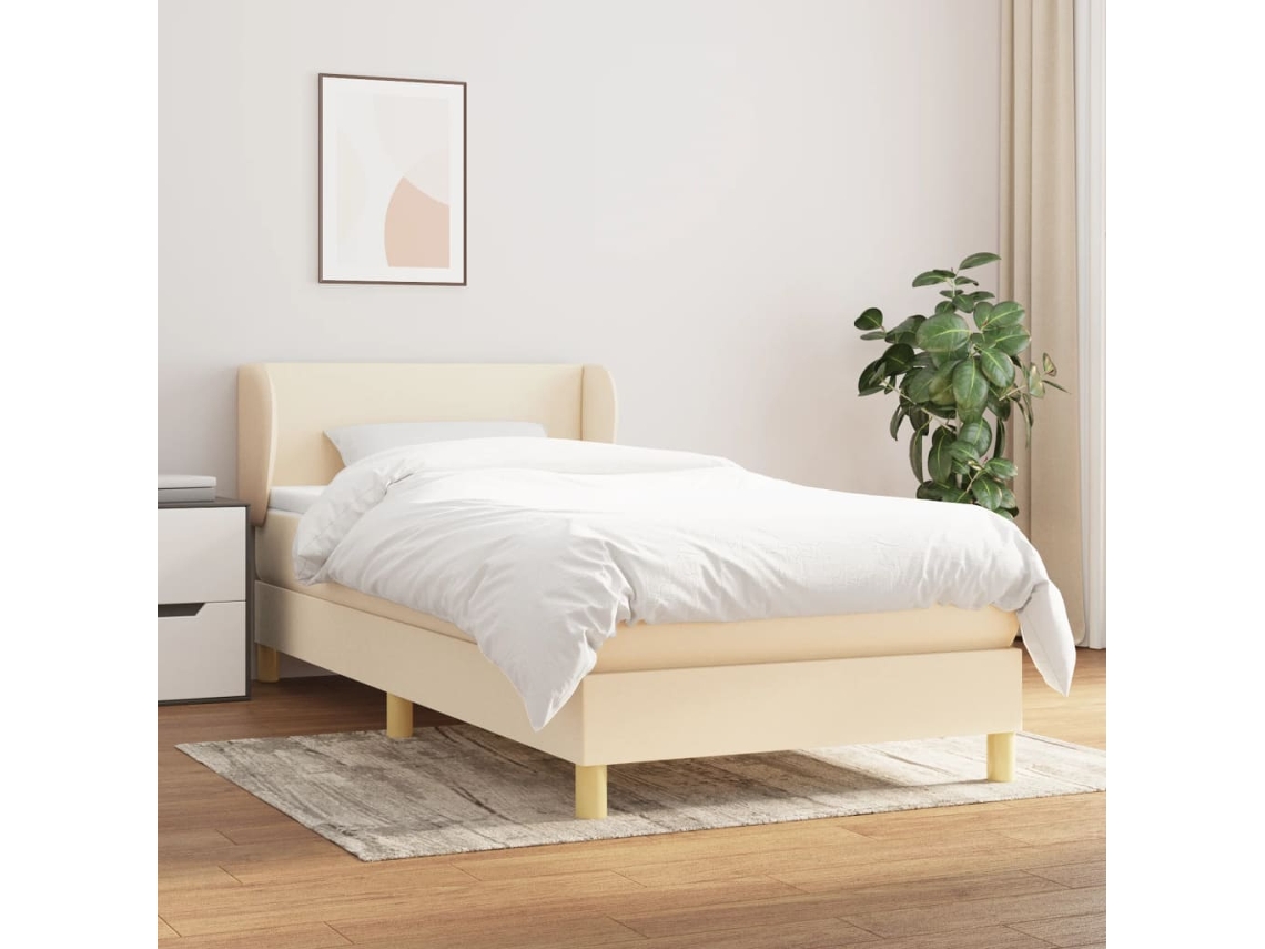 Cama Box Spring Con Colchón Tela Color Crema 80x200 Cm