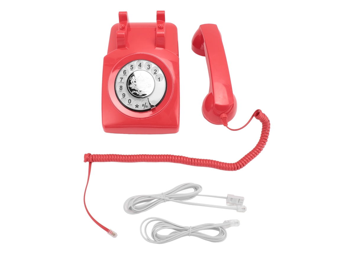 Teléfono Clásico De Disco Giratorio Estilo Años 60 Con Timbre Mecánico Para Oficina En Casa - Rojo