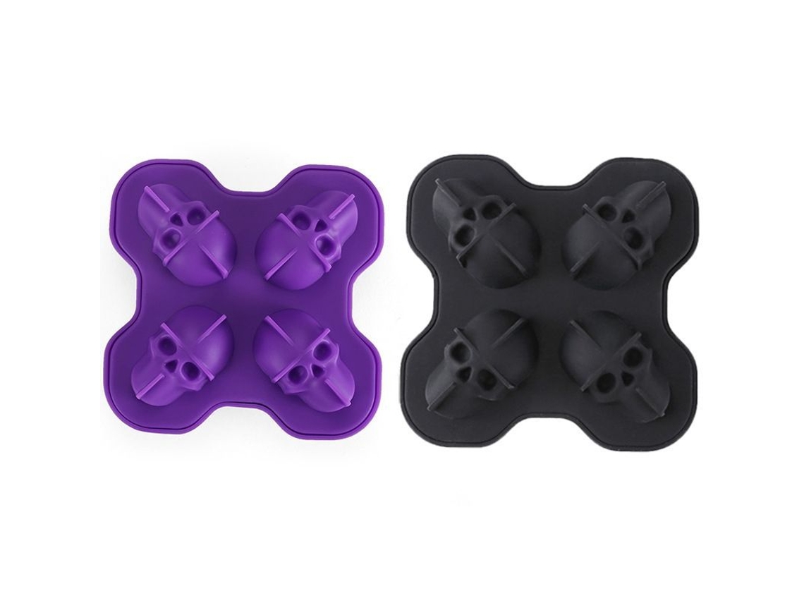 Bandeja Para Cubitos De Hielo Con Forma De Calavera 3d En Silicona Flexible Con 4 Moldes Y Pipeta De 5 Ml.