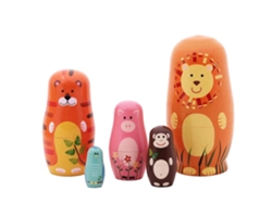20du26 5 piezas Muñecos rusos de animales con lindos diseños de dibujos animados Regalos Decoración del hogar 15cm Madera