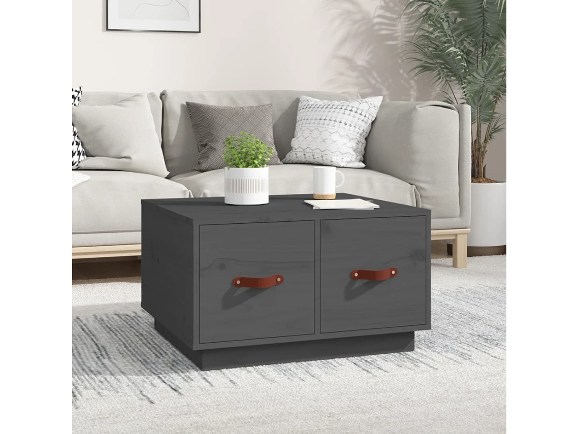 Mesa de Centro de Apoyo 60X53X35 Cm Pino Macizo Gris