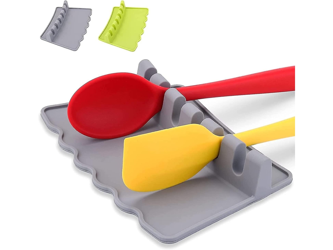 Soporte de silicona para cucharas de cocina con 6 ranuras y base antideslizante, resistente al calor y libre de BPA.