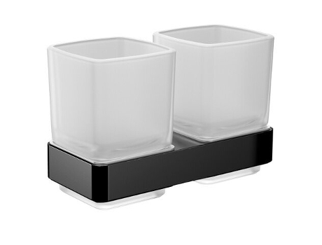 Portavasos doble EMCO loft, cristal esmerilado, modelo de pared, Portavasos doble EMCO loft, cristal esmerilado, modelo de pared, Color: Negro