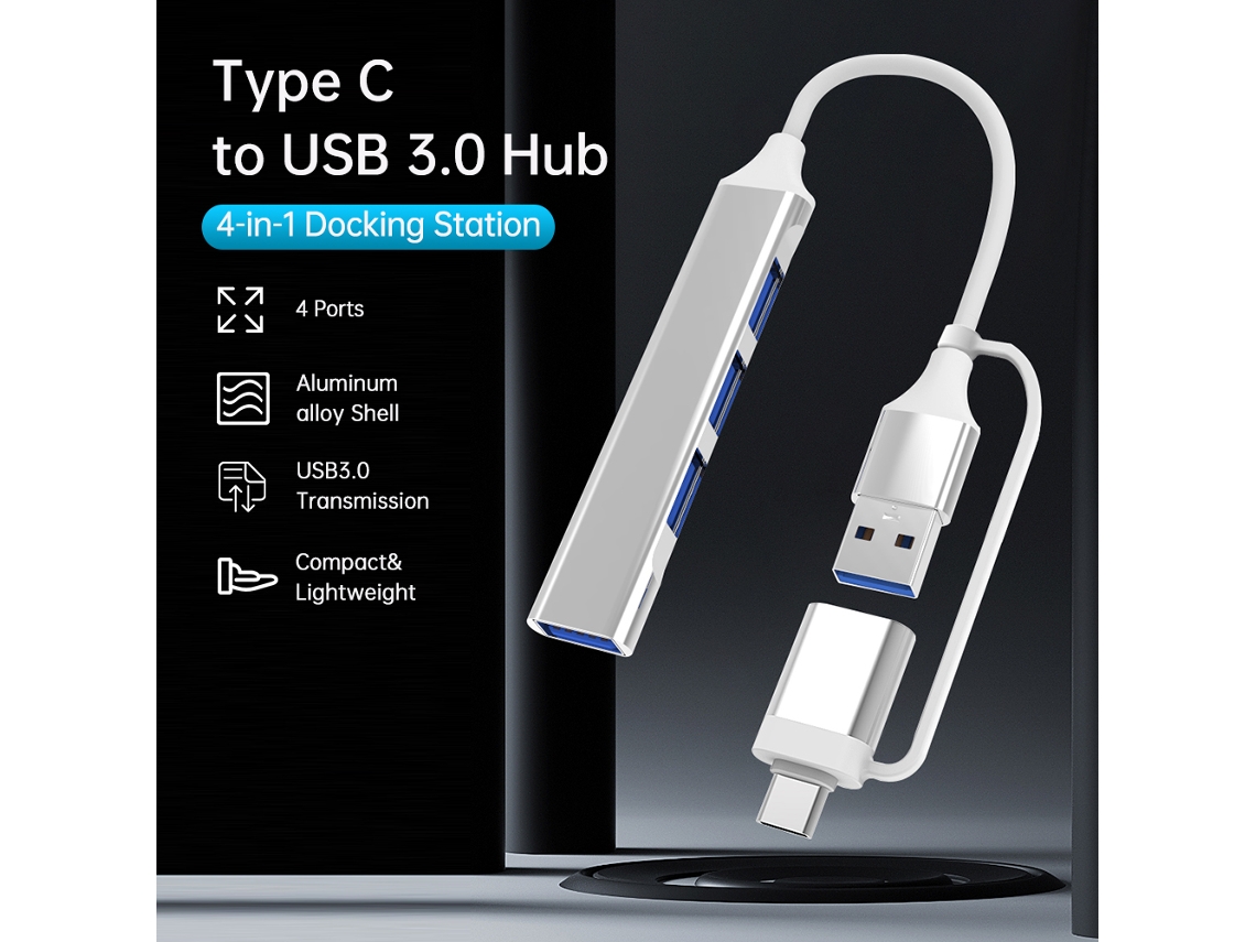 Conector Usb C Hub 4 Puertos Usb 3.0 Estación De Acoplamiento Ultra Delgado Divisor Para Laptop Macbook Pro Ps4