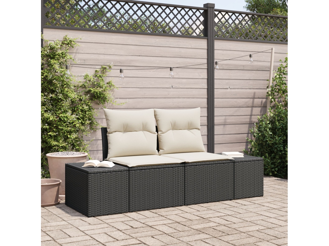 Sofá de jardín para 2 personas con cojines de ratán negro Lovely Home