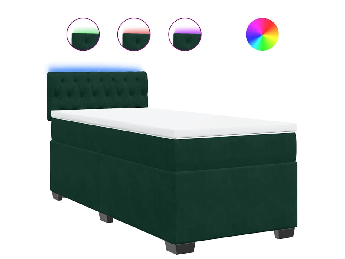 Maison Exclusive - Cama Box Spring Con Colchón Terciopelo Verde Oscuro 80x200 Cm