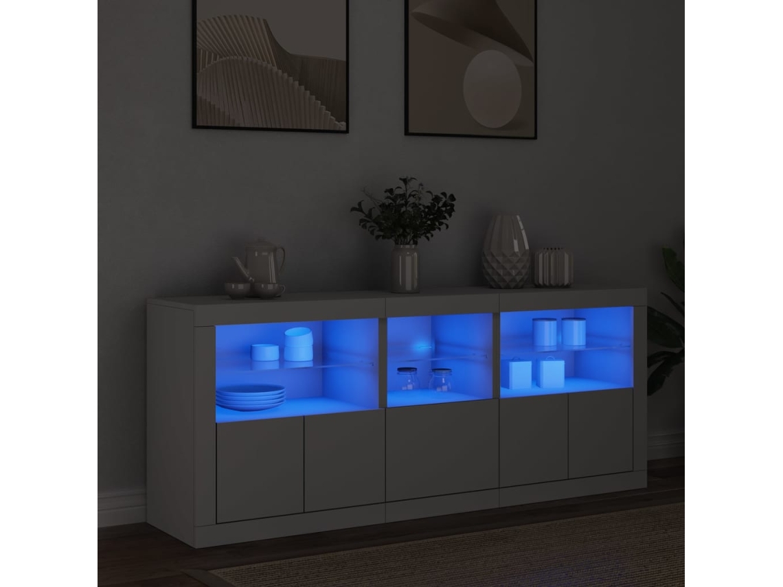 Aparador | Mueble De Comedor | Buffet Con Luces Led Blanco 162x37x67 Cm Wsd858458