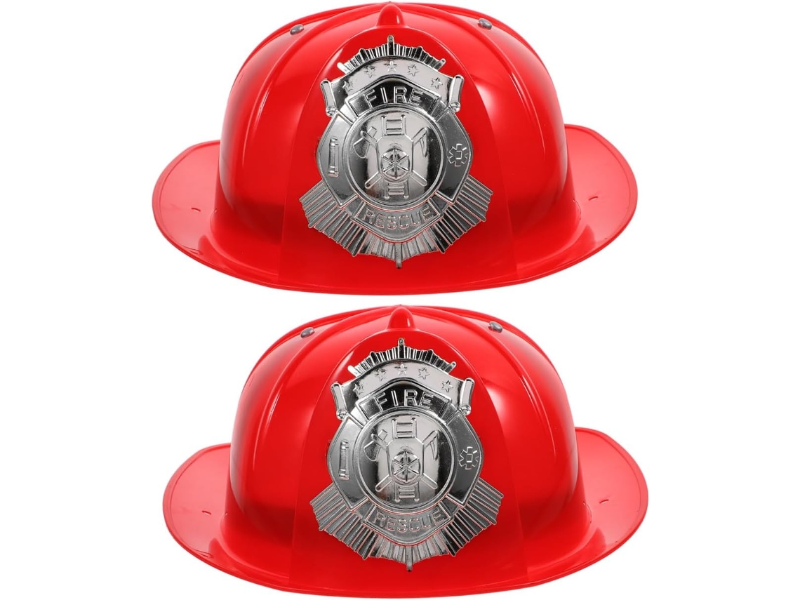 Casco De Bombero Para Niños Y Niñas, Plástico Rojo, Paquete De 2, Tamaño Ajustable, Accesorio
