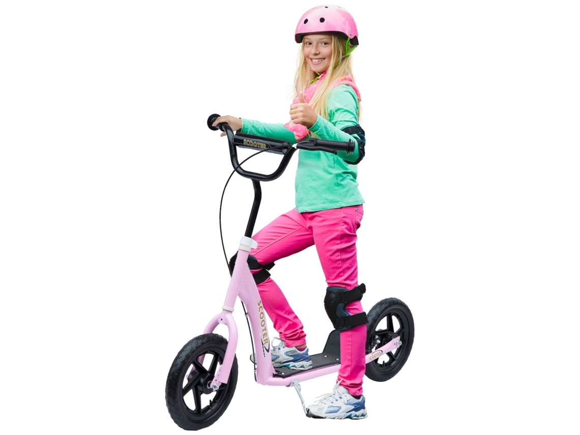 Patinete Con Freno De Mano Y Reposapiés, 12 Pulgadas, 5 Años De Garantía, Acero, Rosa, 120x52x88cm
