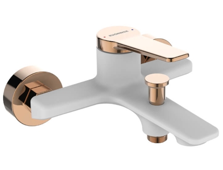 Grifo de Lavabo KUCHINOX Bañera Montado En La Pared con Acabado Blanco/Oro Rosa y Manija Única